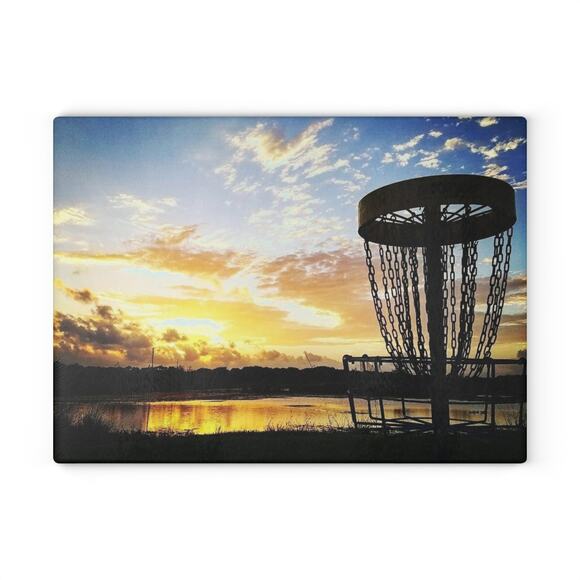 Disc Golf Blue Sunset Glass Cutting Board Discgolf Discgolfer Gift - Picture 1 of 8